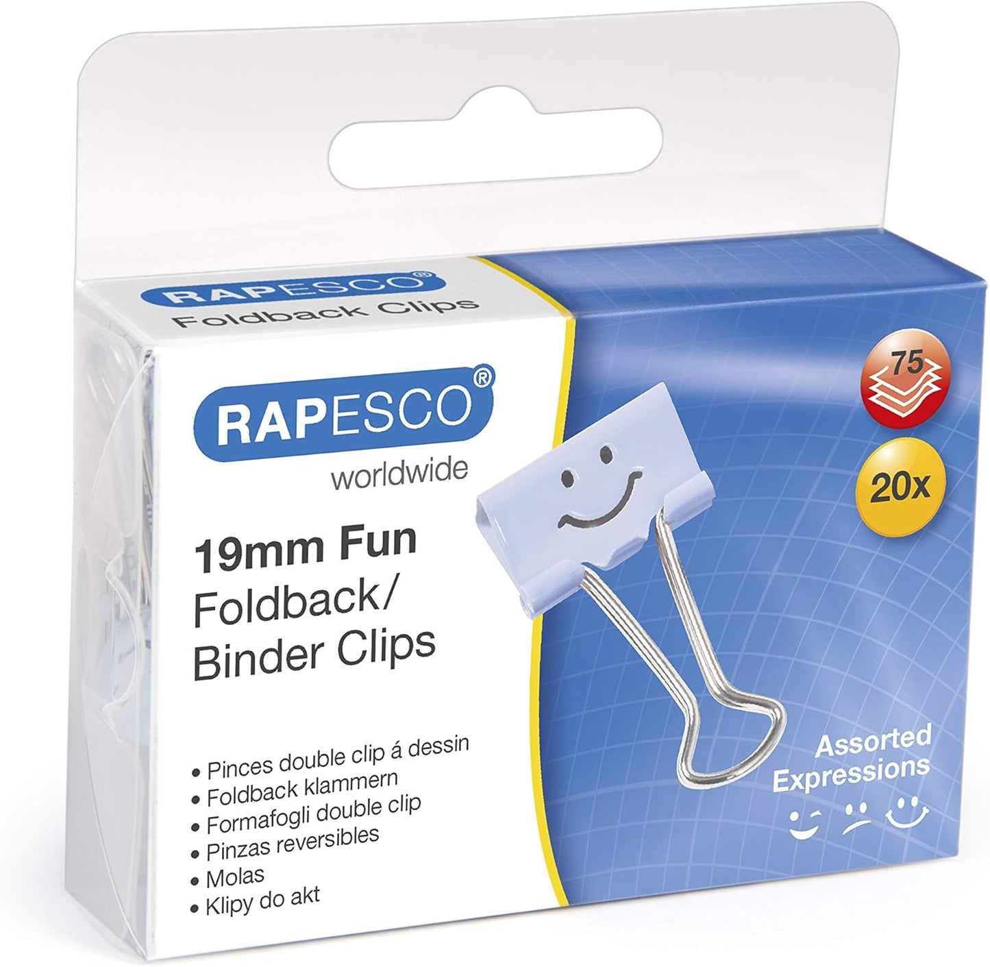 Rapesco 1350 19 mm Fun Foldback Clips, Powder Blue, Pack of 20