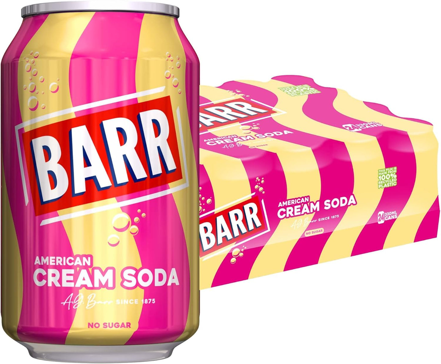 BARR American Cream Soda, Zero No Sugar Sparkling | 24 x 330ml Cans
