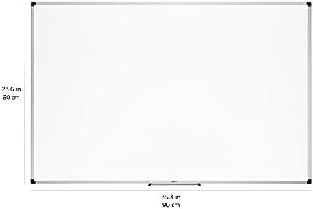 Amazon Basics Magnetic Whiteboard with Pen Tray, Aluminium Trim and Dry-Wipe Writing Surface, 90 x 60cm (WxH), White