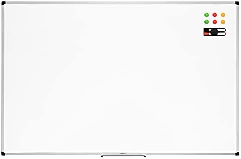 Amazon Basics Magnetic Whiteboard with Pen Tray, Aluminium Trim and Dry-Wipe Writing Surface, 90 x 60cm (WxH), White