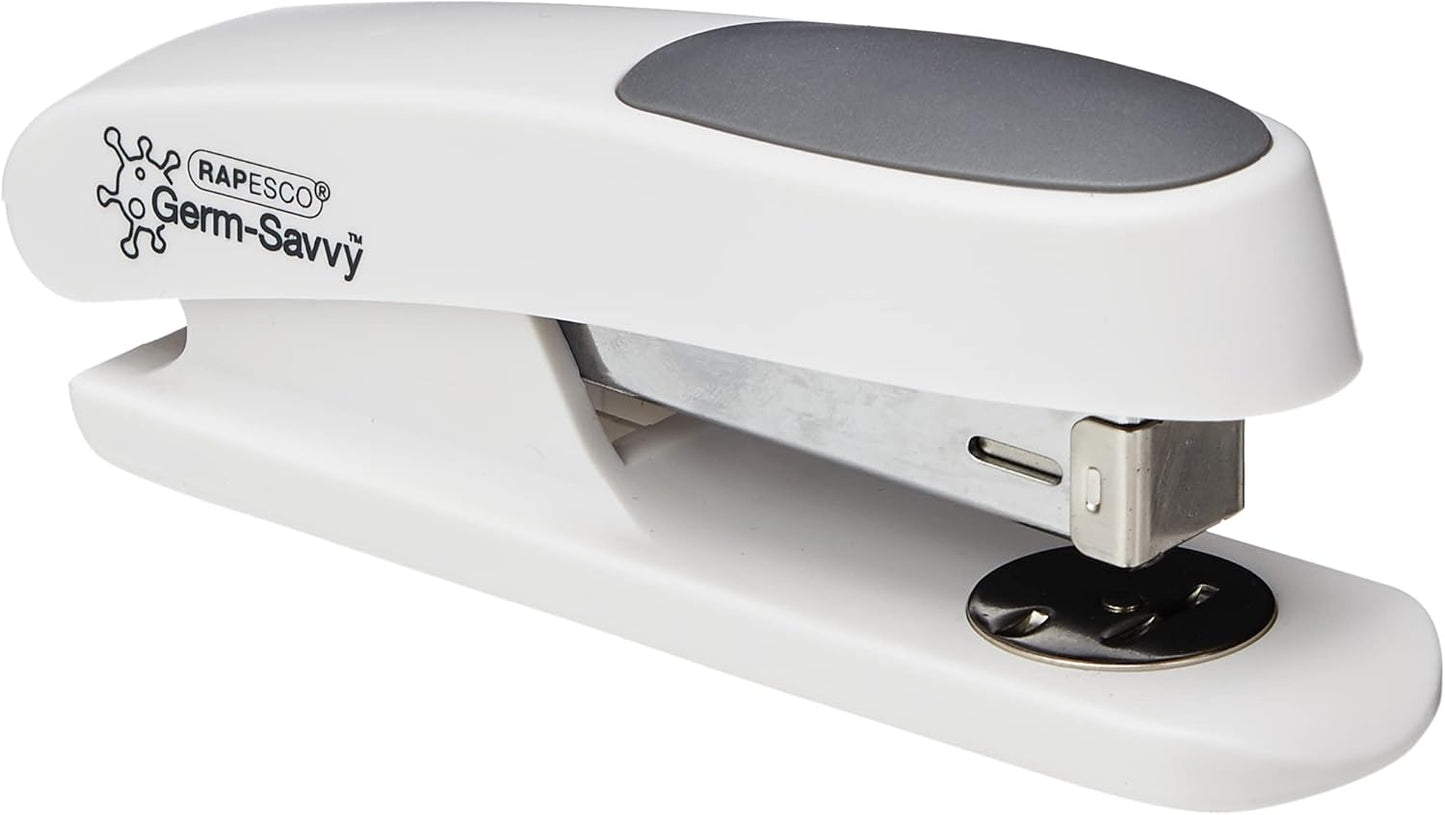 Rapesco 1483 Germ-Savvy Antibacterial, ECO Sting Ray Half Strip Stapler & 1000 x 24/6 mm Staples, Soft White