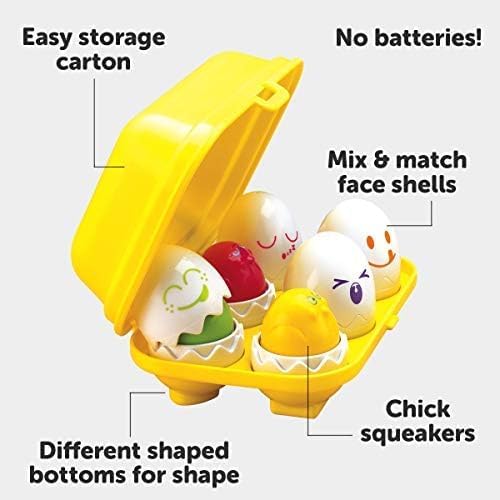 Toomies Hide and Squeak Eggs Baby Toy - Baby Box of Big Eggs with 3 Squeak Chicks & 3 Rattle Chicks - Colour & Shape Sorter Baby Sensory Toys - Toddler Toys & Baby Toys 6 Months Plus to 36 Months
