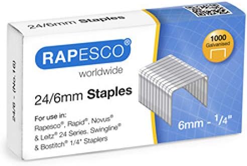 Rapesco 1456 24/8 mm Galvanised Staples, Pack of 1000