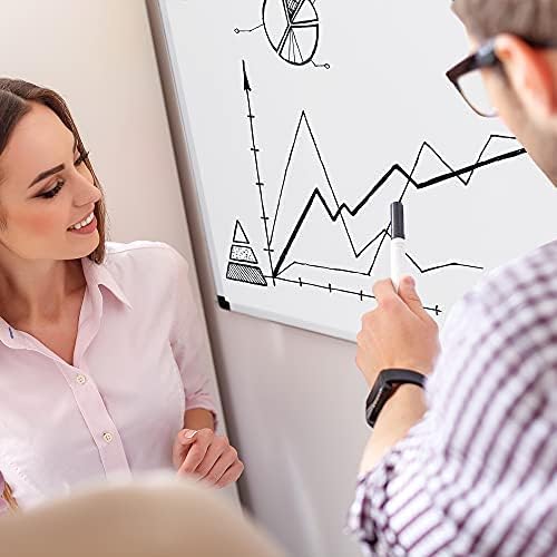 Amazon Basics Magnetic Whiteboard with Pen Tray, Aluminium Trim and Dry-Wipe Writing Surface, 90 x 60cm (WxH), White