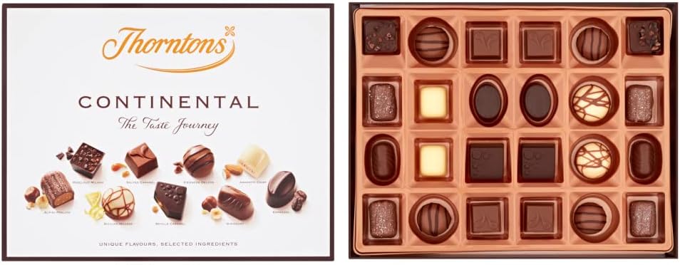 Thorntons Continental Chocolate Gift, Perfect for Sharing, Valentines Gifts for Women and Men, Unique Flavours Milk, White, Dark Chocolate, 264g
