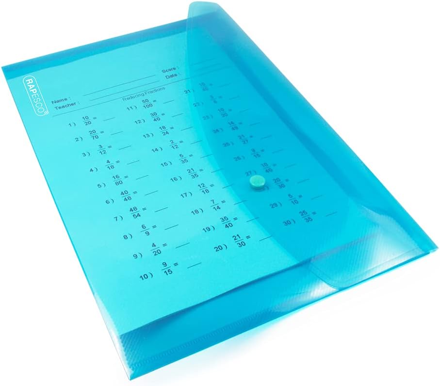 Rapesco 1665 Popper Wallets, A4+, Assorted Transparent Colours, Pack of 10