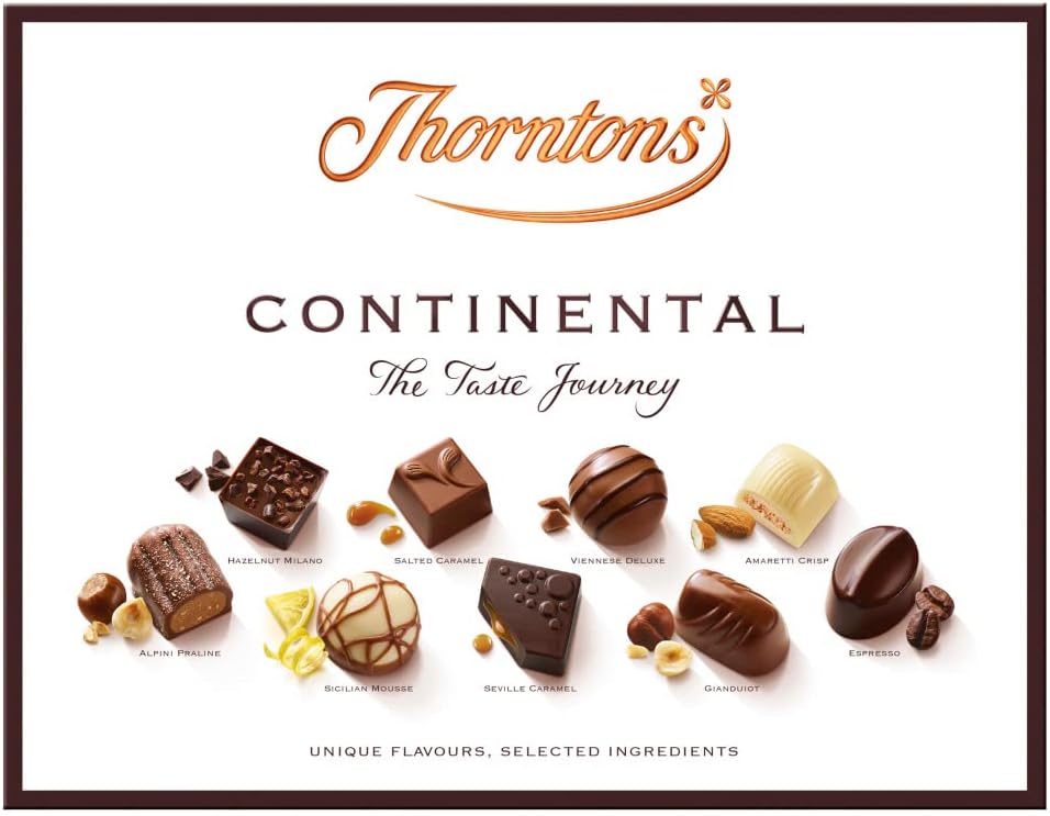 Thorntons Continental Chocolate Gift, Perfect for Sharing, Valentines Gifts for Women and Men, Unique Flavours Milk, White, Dark Chocolate, 264g