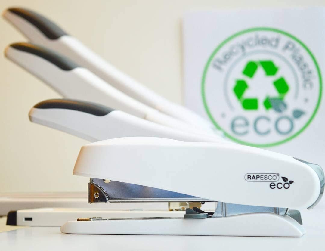 Rapesco 1390 ECO Spinna Front Loading Stapler, 50 Sheet Capacity, Soft White