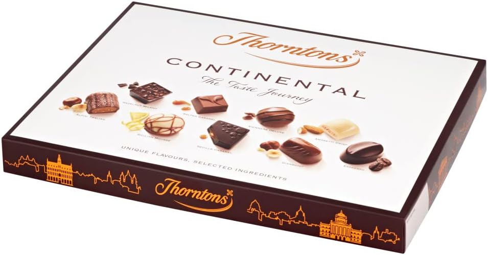 Thorntons Continental Chocolate Gift, Perfect for Sharing, Valentines Gifts for Women and Men, Unique Flavours Milk, White, Dark Chocolate, 264g