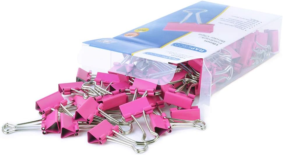 Rapesco 1491 19 mm Foldback Clips, Hot Pink, Pack of 80