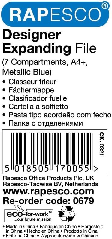 Rapesco 0679 A4+ Designer Expanding File with Handle and 7 Compartments, Dark Blue