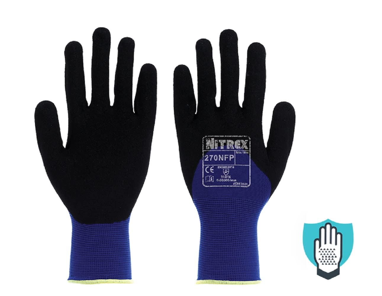 Nitrex 270NFP Work and Safety Gloves, Bag of 10 Pairs, Size 6 - Nylon General Handling Gloves with 3/4 Sandy Nitrile Coating