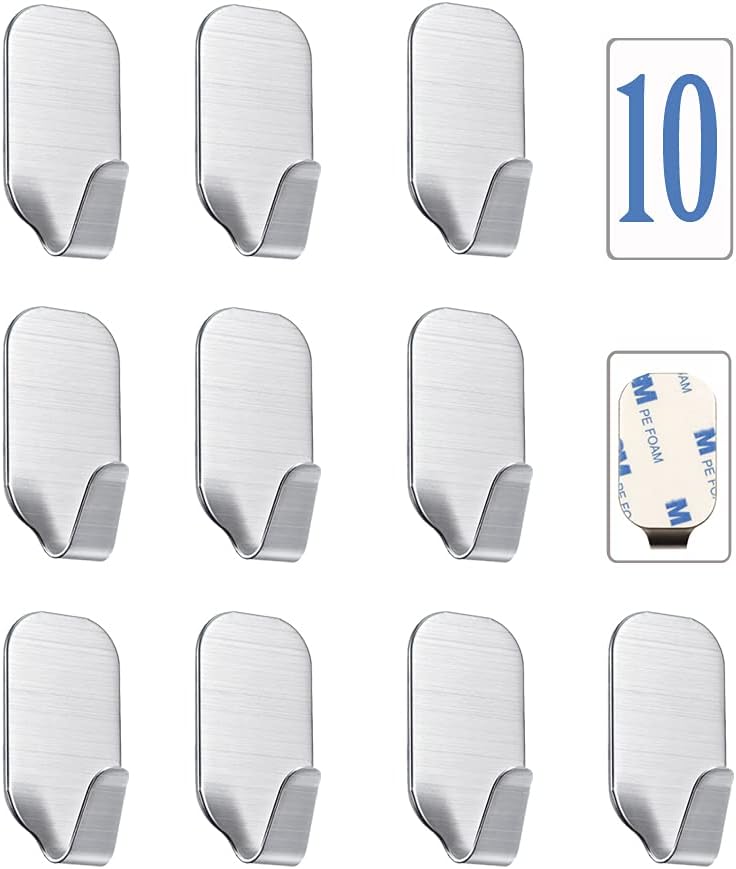 Kiemeu Small Sticky Hooks for Hanging Extra Strong Self Adhesive Hooks Heavy Duty Stick On Hooks for Walls, Wall Hangers Without Nails, Pack of 10