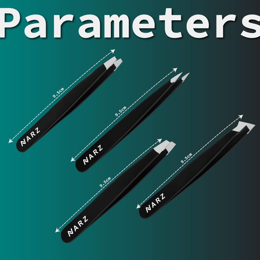NARZ Professional Tweezers for Facial Hair Women & Men Stainless Steel Precision Tweezers for Ingrown Hair (4 Pcs)