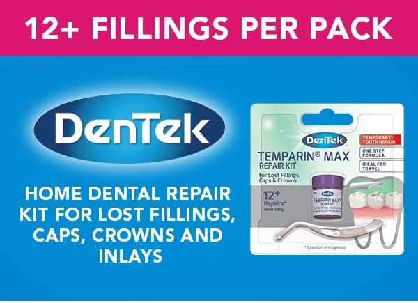 DenTek Temparin Max Home Dental Repair Kit for repairing lost fillings and loose caps, crowns or inlays - 12+/ 13+ Repairs(package may vary), silver