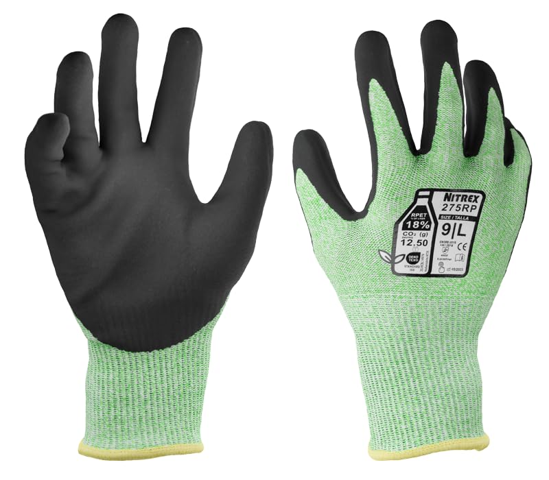 NITREX 275RP Cut Resistant Work and Safety Gloves - 5 Pairs - Sandy Nitrile Palm Coated - Oils and Grease Resistant – Mechanical and Industrial Protective Gloves - Size 6