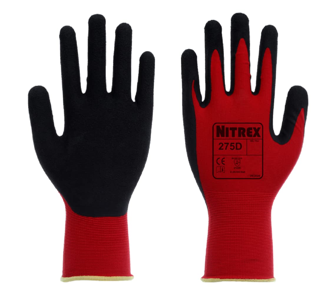 Nitrex 275D Work and Safety Gloves, Bag of 10 Pairs, Size 7 - General Handling Gloves with Foam Latex Palm Coating