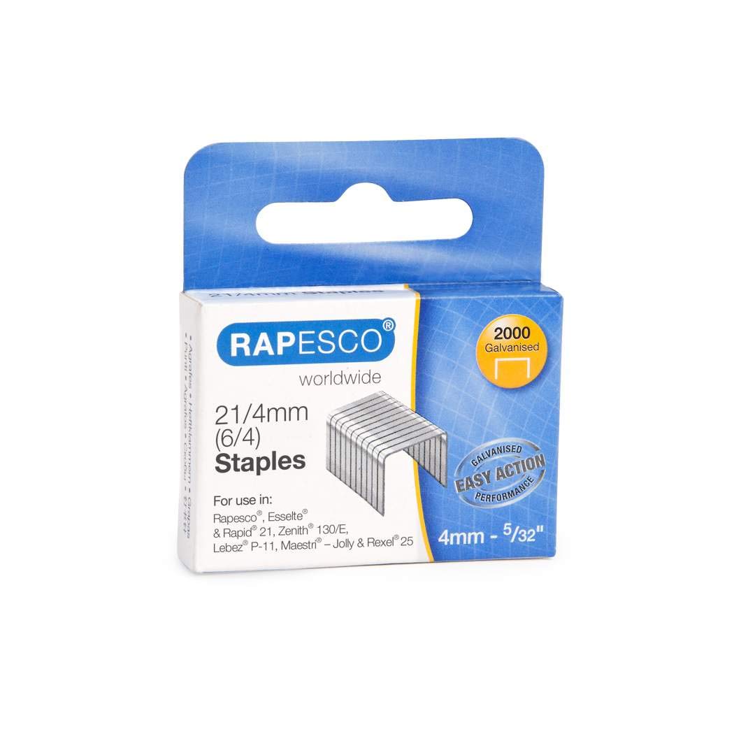 Rapesco 1367 21/4 mm (Type 6/4 mm) Galvanised Staples, Box of 2000