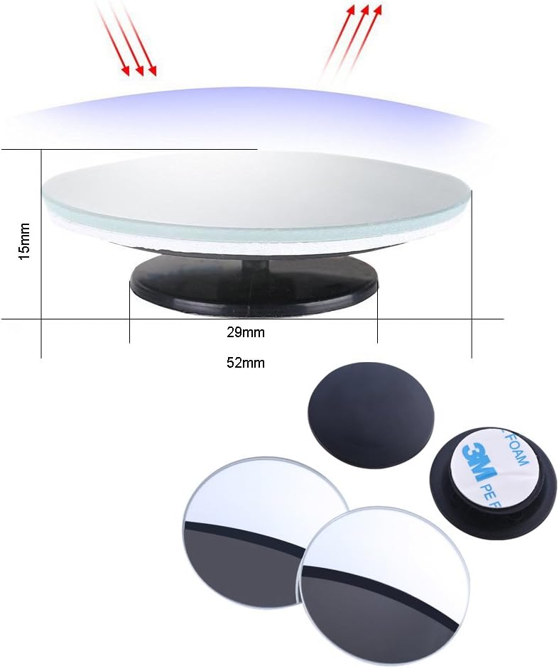 BEEWAY Blind Spot Mirrors, Round Frameless 360° Rotate Sway Adjustable HD Glass Convex Mirror Maximize RearView Universal for Car SUV Trucks Traffic Safety - Pack 2