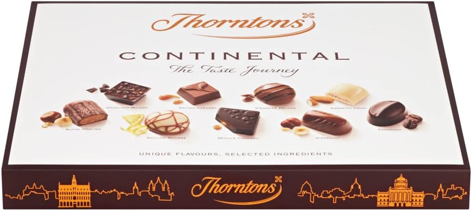 Thorntons Continental Chocolate Gift, Perfect for Sharing, Valentines Gifts for Women and Men, Unique Flavours Milk, White, Dark Chocolate, 264g