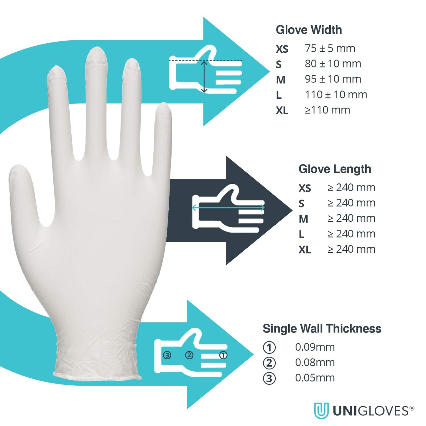 Unigloves Vitality Nitrile GD0031 Moisturising Examination - Multipurpose, Powder and Latex Free Disposable Gloves, Box of 100 Gloves, White, Extra Small