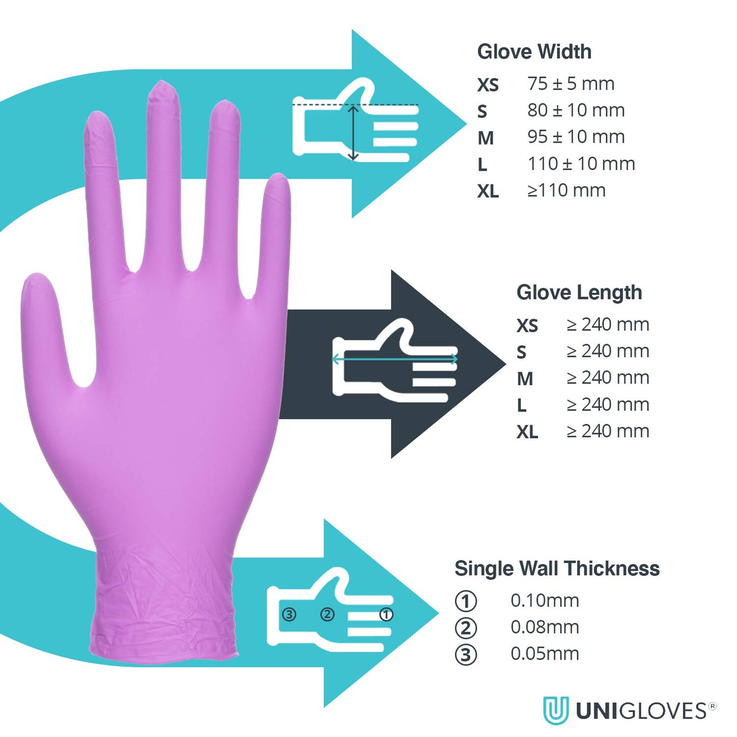 Unigloves Violet Pearl Nitrile Examination Gloves - Multipurpose, Powder Free and Latex Free Disposable Gloves - Box of 100 Gloves, Violet, Medium (GP0073)