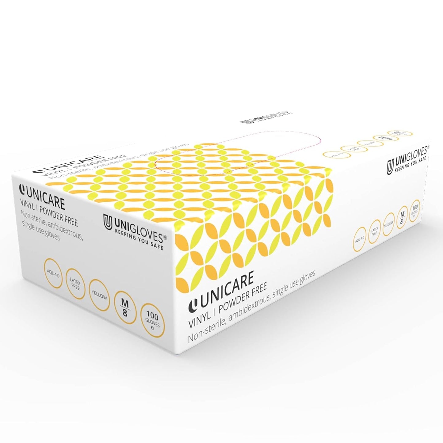 Unigloves Unicare Vinyl Disposable Gloves - Multipurpose, Powder and Latex Free Examination Gloves - Box of 100 Gloves, Yellow, Small (GS0102)
