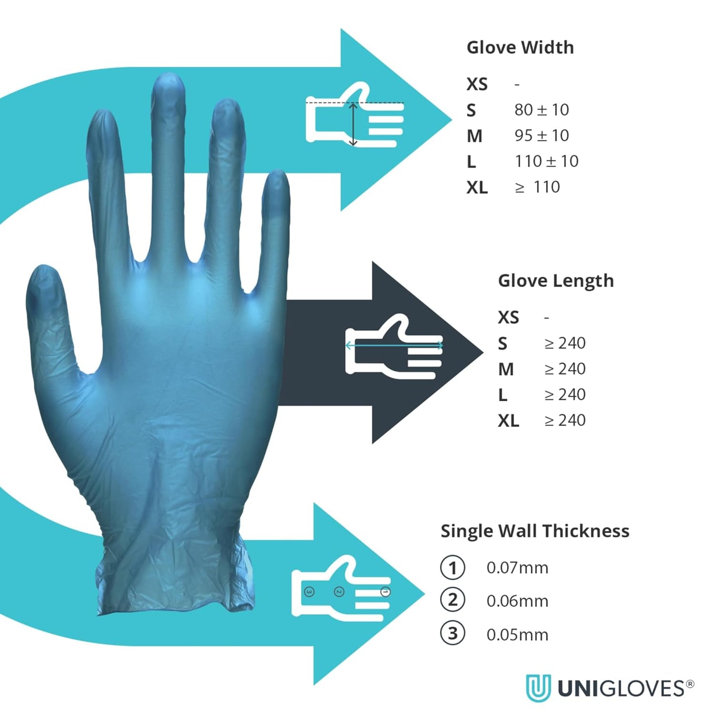 UNIGLOVES GS0083 Examination Gloves, Blue Vinyl-Powder Free, Medium, Set of 100