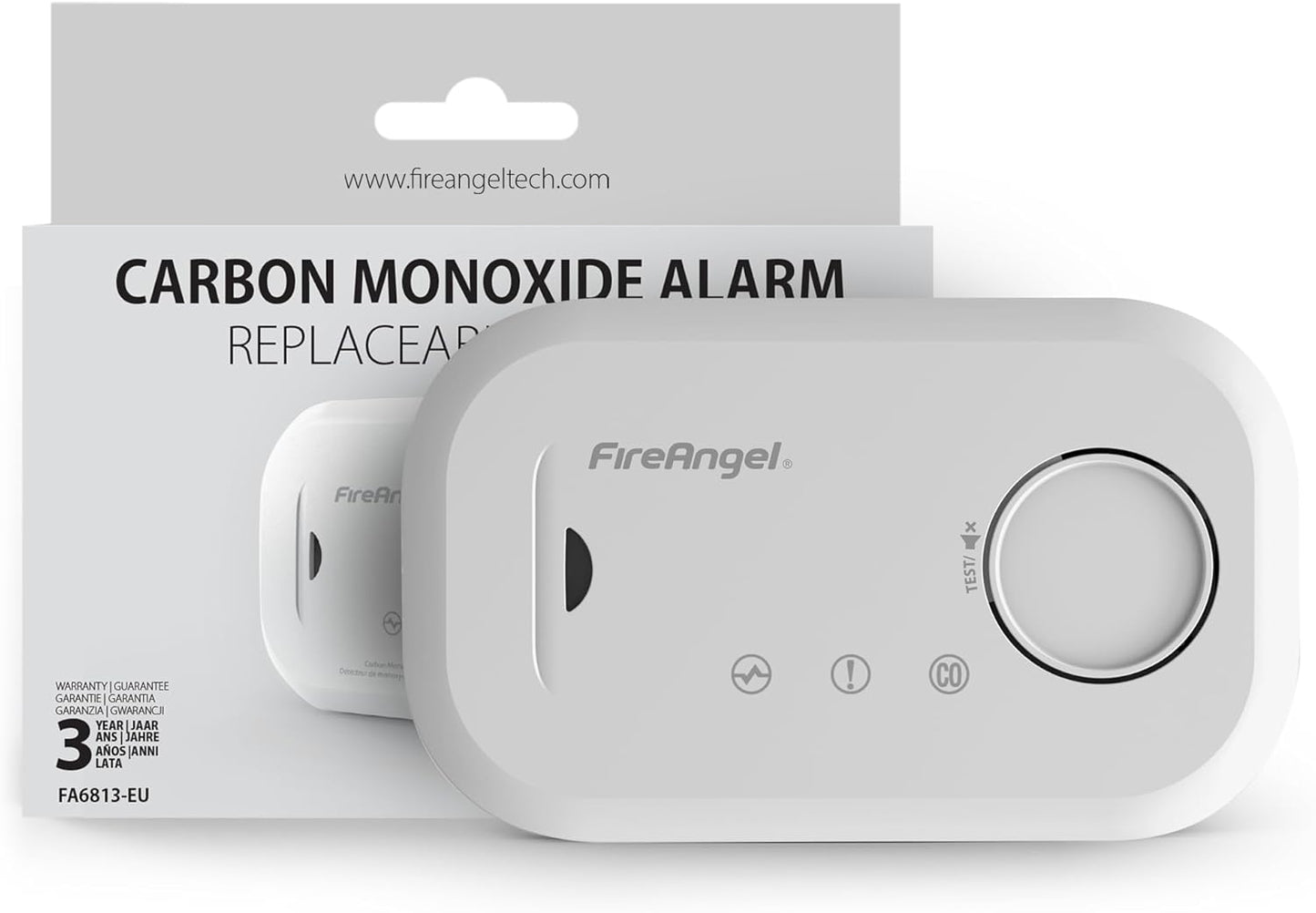 FireAngel Carbon Monoxide Alarm and Detector - FA6813 10-Year Sensor Life CO Alarm for Home with AA Batteries - Travel, Portable Carbon Monoxide Detector - CO Detector Monitor with Test Button