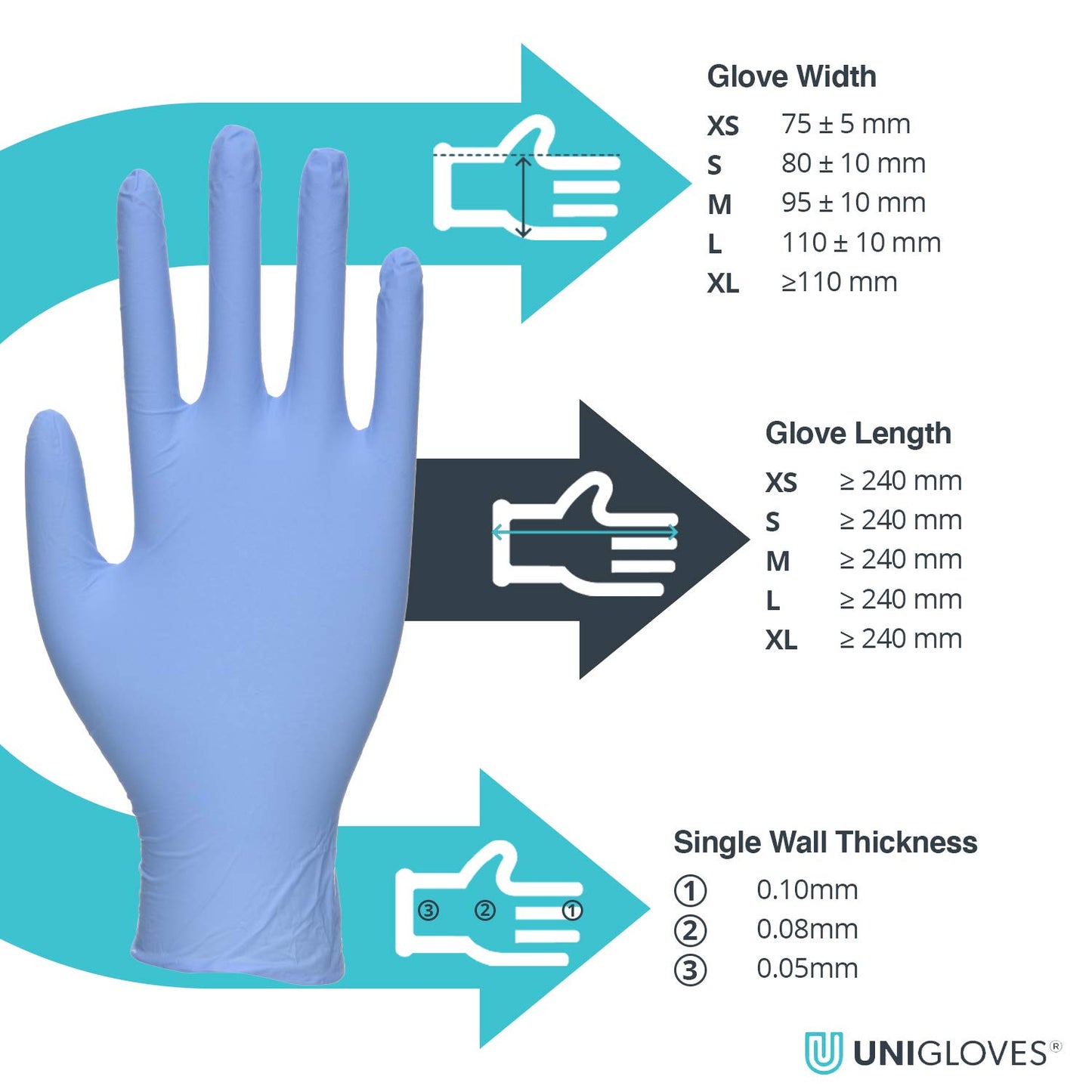 Unigloves Blue Pearl Nitrile Examination Gloves - Multipurpose, Powder Free and Latex Free Disposable Gloves - Box of 100 Gloves, Blue, Large (GP0014)
