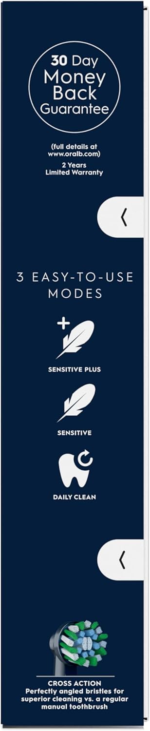 Oral-B Vitality Pro Electric Toothbrushes for Adults, for Him/Her, 1 Handle, 2 Toothbrush Heads, 3 Brushing Modes Including Sensitive Plus, 2 Pin UK Plug, Black (Packing May Vary)