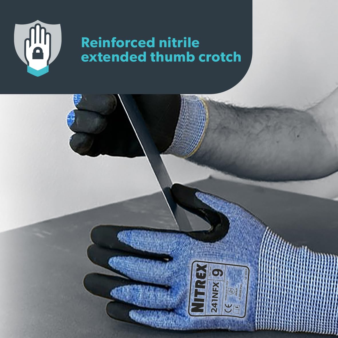 NITREX Unigloves 10 Pairs - General Handling High Level Cut Resistant Gloves with Sandy Nitrile Palm Coating, Featuring NitreGuard Technology and NitreGrip Technology in Black/Blue