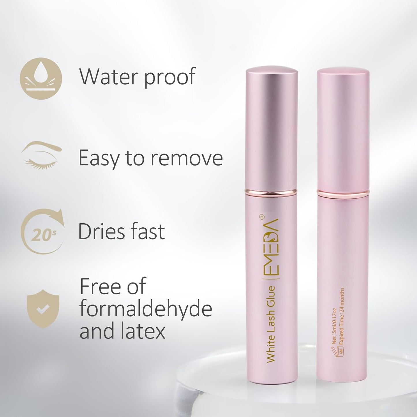 EMEDA Super Strong Hold False Eyelash Glue Professional Latex Free Eyelash Glue Waterproof Lash Glue Transparent Strip Eyelash Adhesive White Lashes Glue Clear
