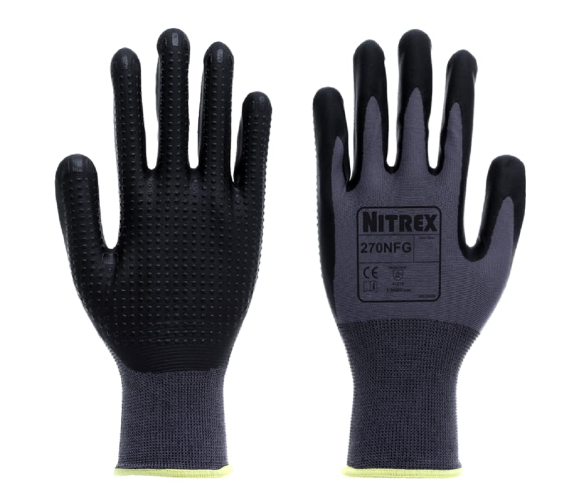 Nitrex 270NFG Work Gloves - General Handling Safety Gloves, Abrasion Resistant with Sandy / Foam Palm Coating, Enhanced Grip, Mechanical and Industrial Protection - 10 Pairs - Size 6