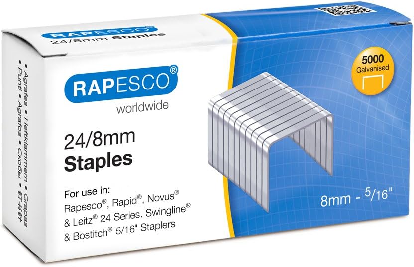 Rapesco S24807Z3 24/8 mm Galvanised Staples, Box of 5000