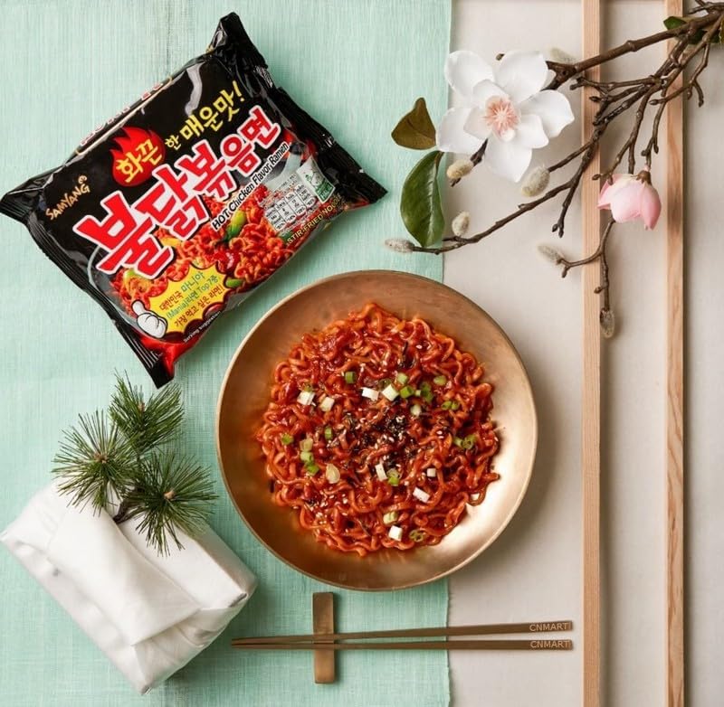 CNMART Korean SY Black Dried Hot Chicken Noodle Buldak Ramen Bag Noodles, 140g (Pack of 5)