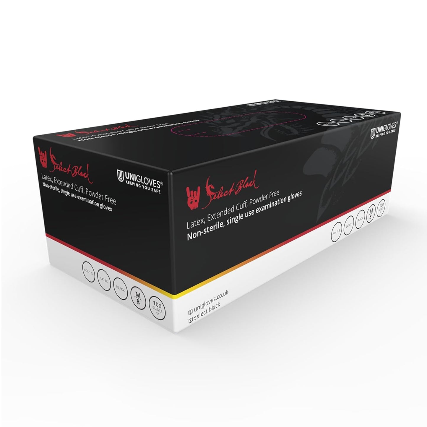 Unigloves Select Black Latex Extended Cuff GT0014 Single Use - Multipurpose, Powder Free Disposable Gloves, Optimised for Tattoo Artists, Box of 100 Gloves, Black, Large Visit the UNIGLOVES Store
