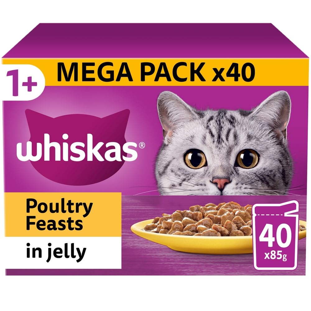 WHISKAS - 1+ Adult Wet Cat Food Pouches Poultry Selection | 40 x 85 g