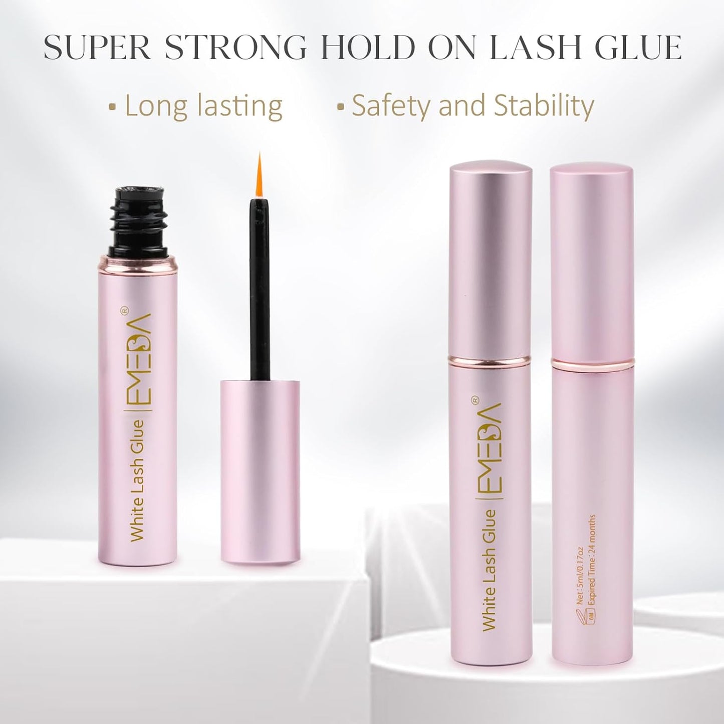 EMEDA Super Strong Hold False Eyelash Glue Professional Latex Free Eyelash Glue Waterproof Lash Glue Transparent Strip Eyelash Adhesive White Lashes Glue Clear