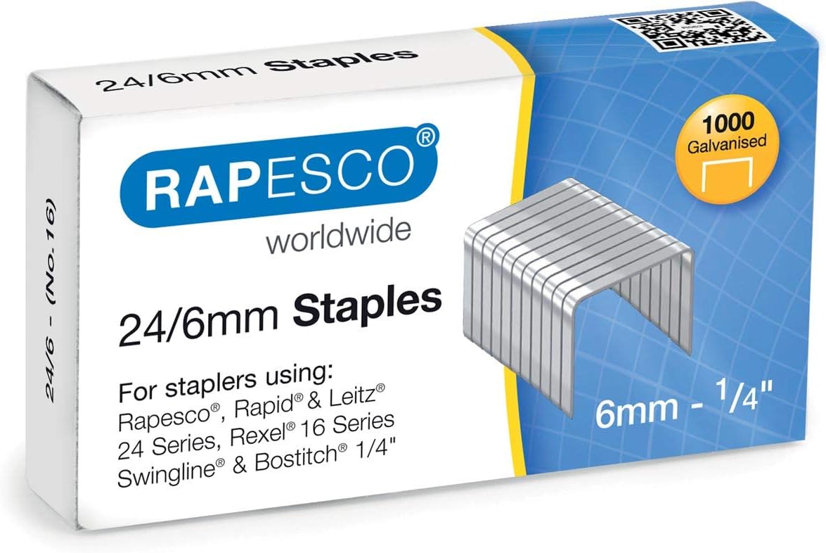 Rapesco S24607Z3 24/6mm (No.16) Galvanised Staples, Box of 1000