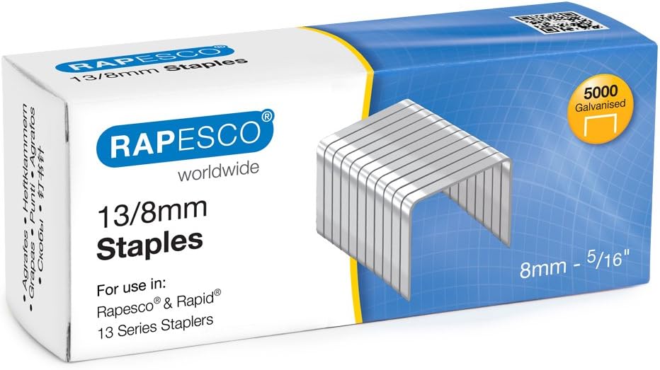 Rapesco S13080Z3 13/8mm Galvanised Staples, Box 5000