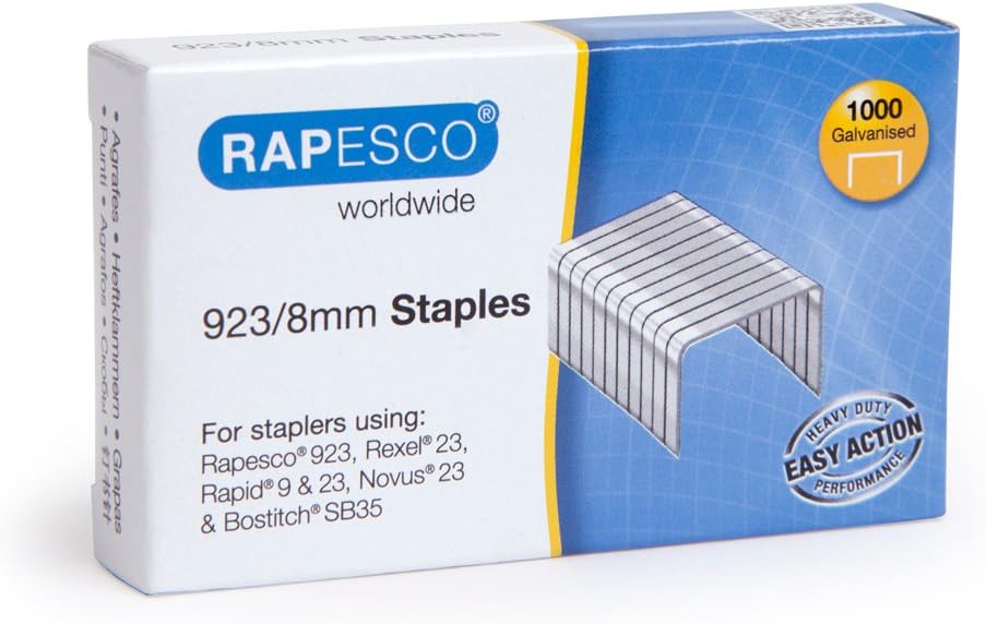 Rapesco 1236 923/9 mm Galvanised Staples, Type 23, Box of 1000