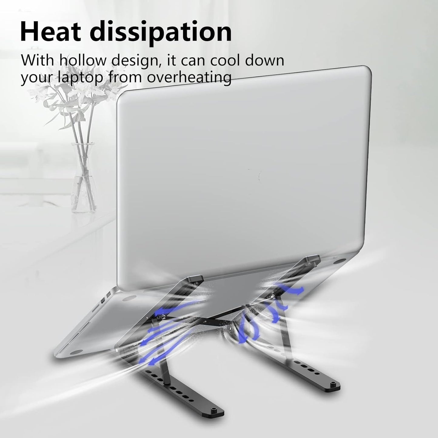 Tonmom Laptop Stand for Desk, Adjustable Laptop Riser ABS+Silicone Foldable Portable Computer Holder, Ventilated Cooling Notebook Stand for 10-15.6” Laptops,Tablet-Black