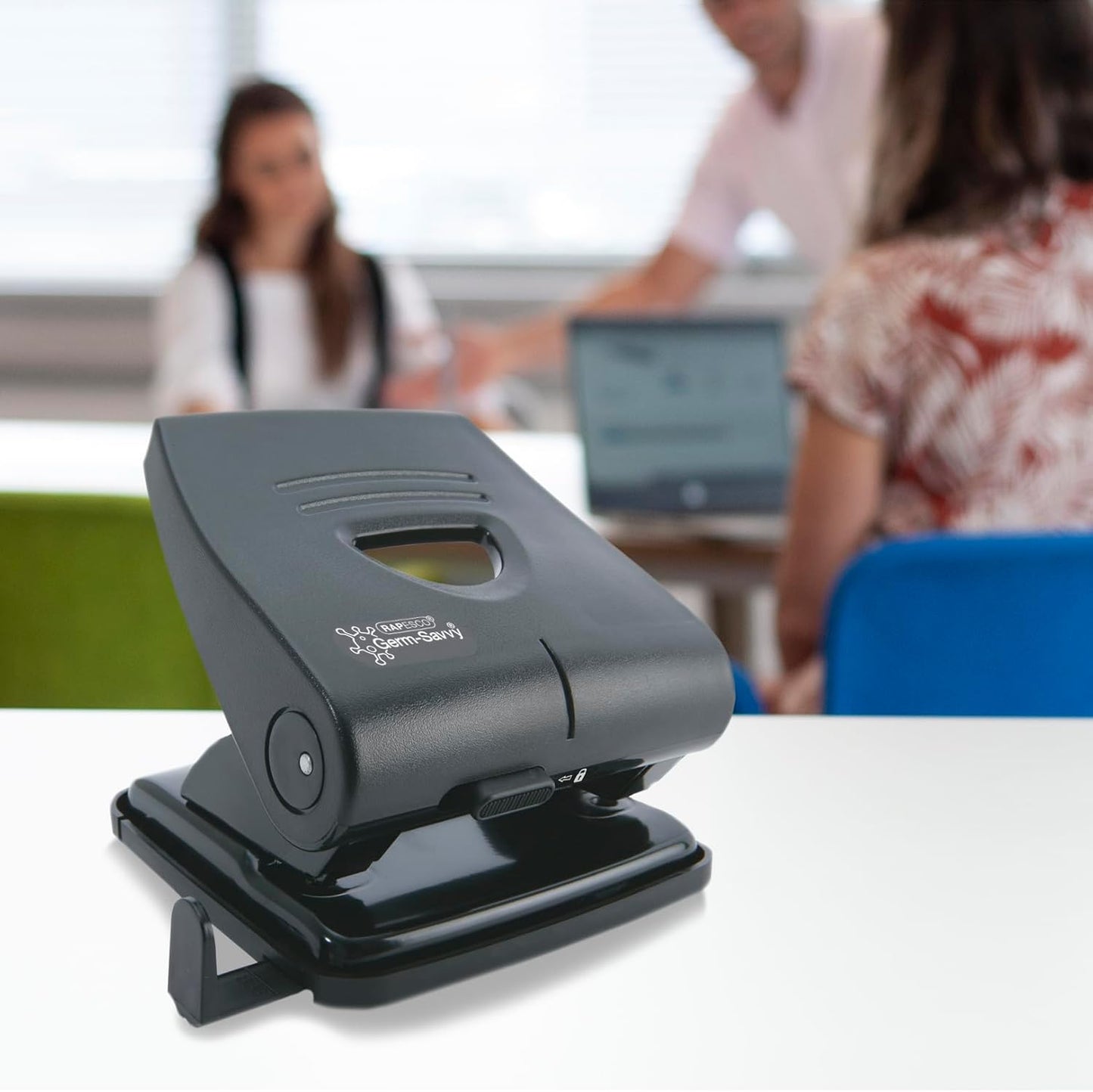 Rapesco 1738 Business Pack: Germ-Savvy Antibacterial 827-P 2-Hole Punch, 30 Sheet Capacity, Black, Pack of 3