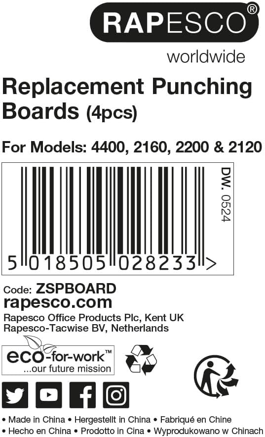 Rapesco ZSPBOARD Replacement Punching Boards for Heavy Duty Hole Punches, Grey, Pack of 4