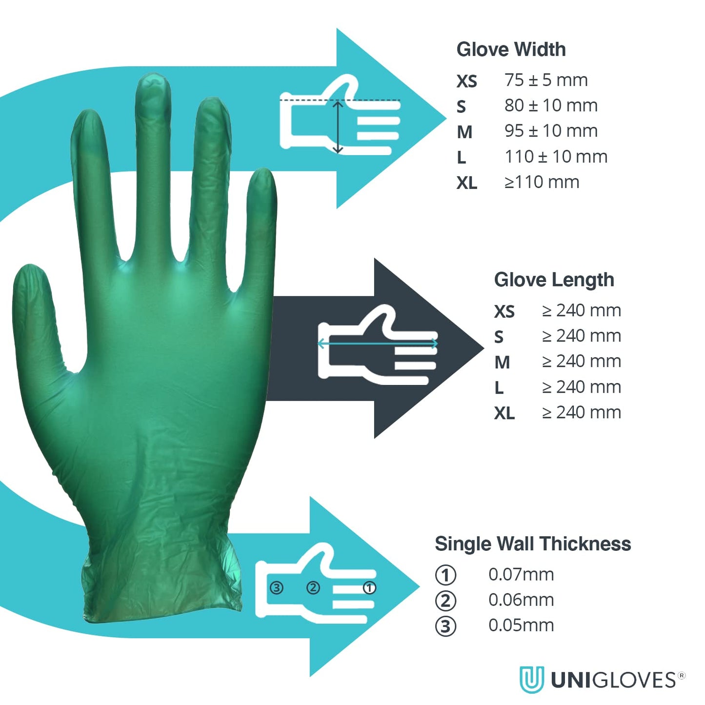 Unigloves Unicare Vinyl Disposable Gloves - Multipurpose, Powder and Latex Free Examination Gloves - Box of 100 Gloves, Green, Small (GS0122)