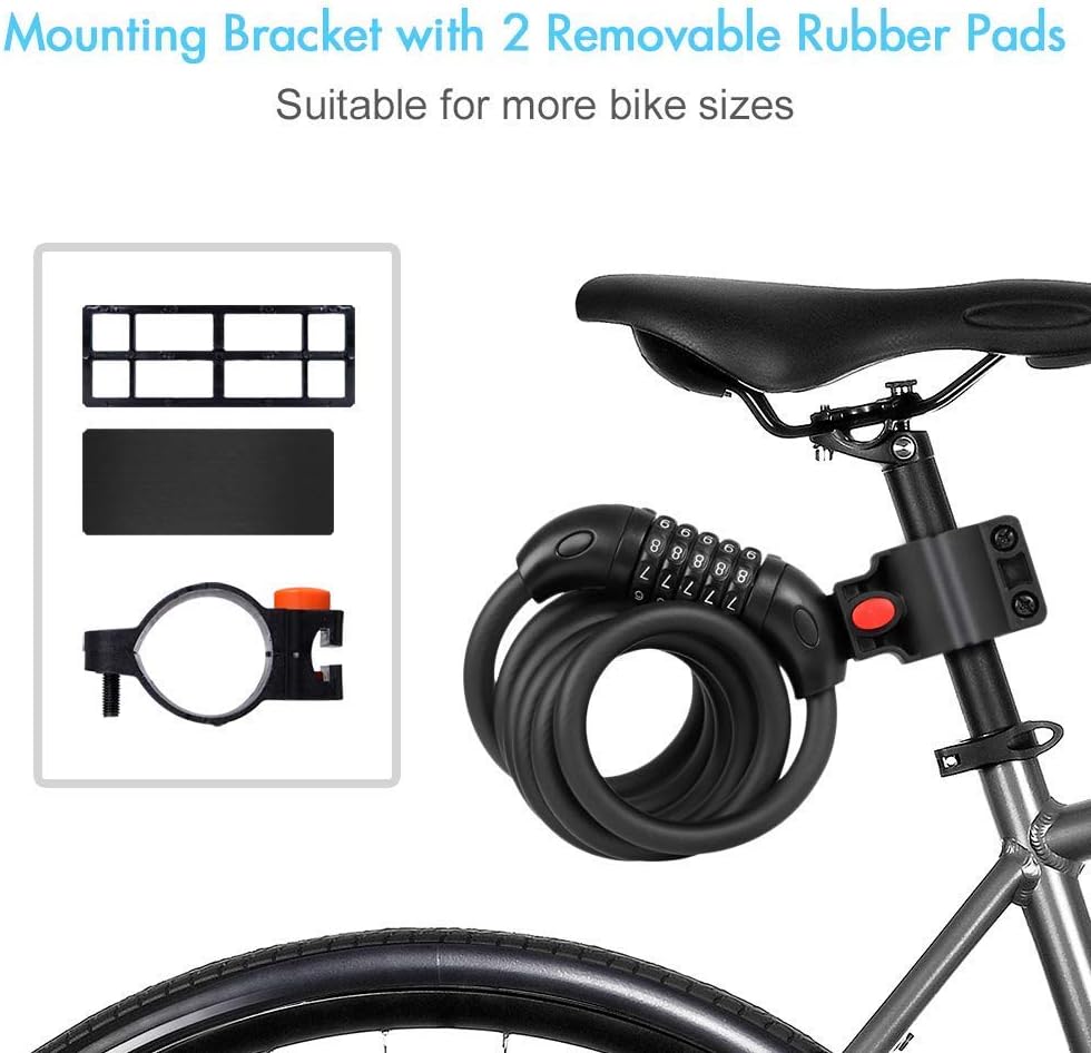 REHKITTZ Bike Lock Bicycle Locker Combination 5 Digit 120cm/12mm Long Cycle Cable Locks Bikes Chain High Security for E-Bike Mountain Bike Outdoor Ski Gate Accessoriess