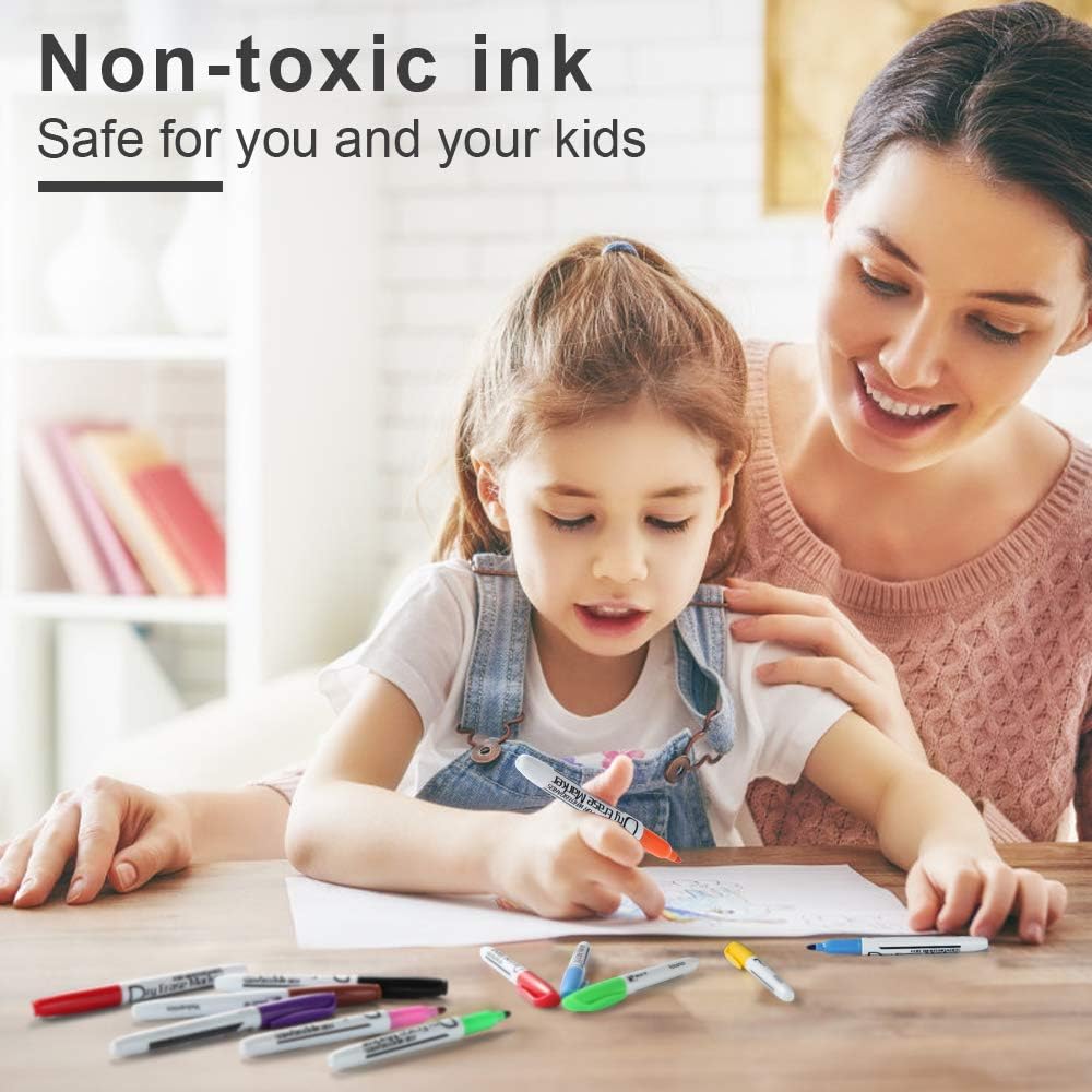 Volcanics Dry Wipe Pens Whiteboard Markers Dry Erase Pens Low Odor Fine TipThin Box of 12, 10 Colours