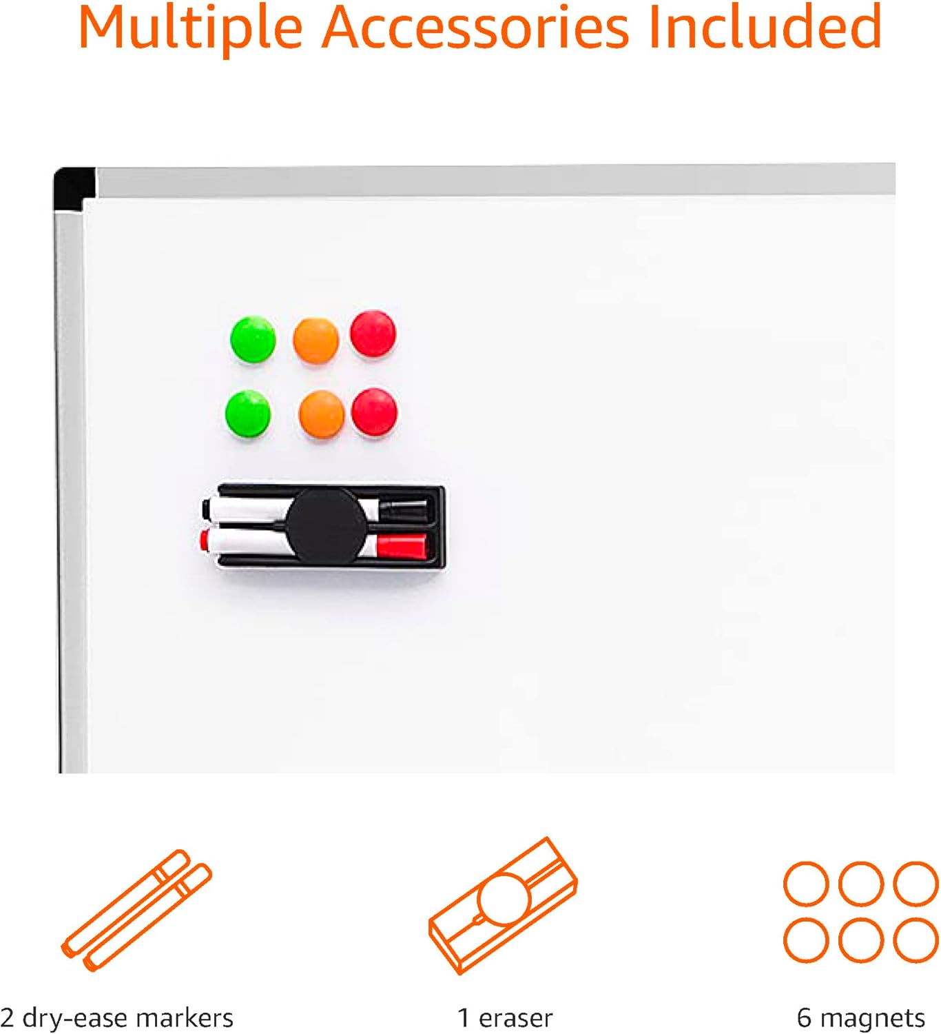 Amazon Basics Magnetic Whiteboard with Pen Tray, Aluminium Trim and Dry-Wipe Writing Surface, 90 x 60cm (WxH), White