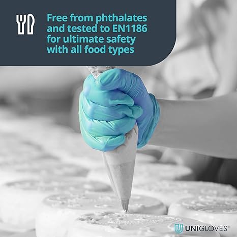 Unigloves Aqua Blue Pearl Nitrile Examination Gloves - Multipurpose, Powder Free and Latex Free Disposable Gloves - Box of 100 Gloves, Aqua Blue, Small (GP0092)